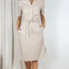 ROBE ANNA SAVARELLI S1580 -Modes Sylphide Soldes Magasin 014976 ROBE S1580 ANNA SARAVELLI BEIGE 2 scaled