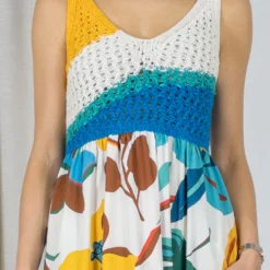 ROBE CAROLINE BISS 3166 -Modes Sylphide Soldes Magasin 015001 ROBE CAROLINE BISS 3166 SAFRAN TURQUOISE 0