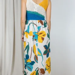 ROBE CAROLINE BISS 3166 -Modes Sylphide Soldes Magasin 015001 ROBE CAROLINE BISS 3166 SAFRAN TURQUOISE 1 scaled