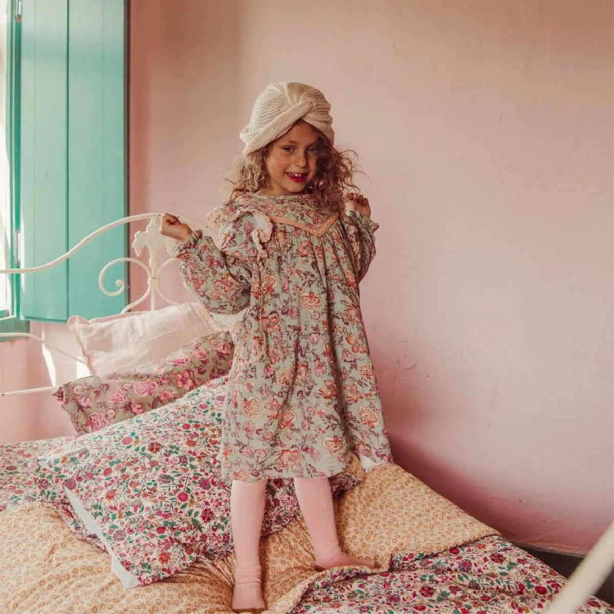 Louise Misha Robe Bohème "Lara" Khaki Tropical Loon 6 Louise Misha Robe Bohème "Lara" Khaki Tropical Loon – Image 4